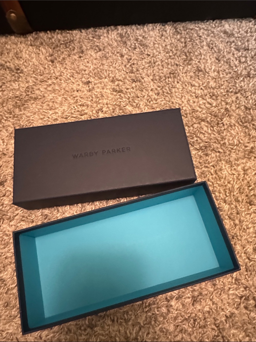 Warby Parker Navy Box with Aqua Blue Interior